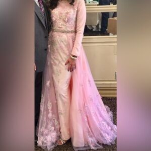 Mac Duggal Pink Embellished over skirt gown